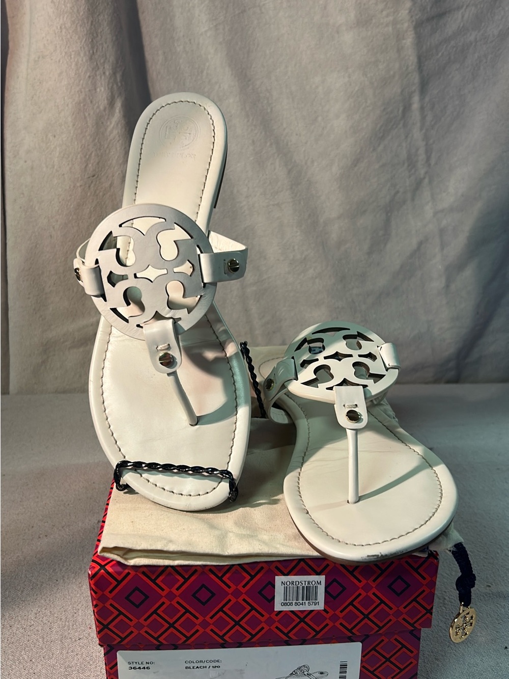 Tory Burch White Miller Cutout Logo Thong Sandals